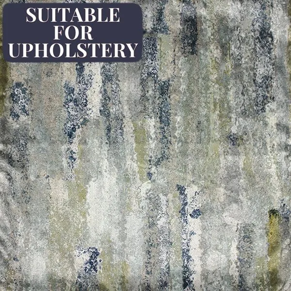 Aura Grey Natural Printed Velvet Fabric