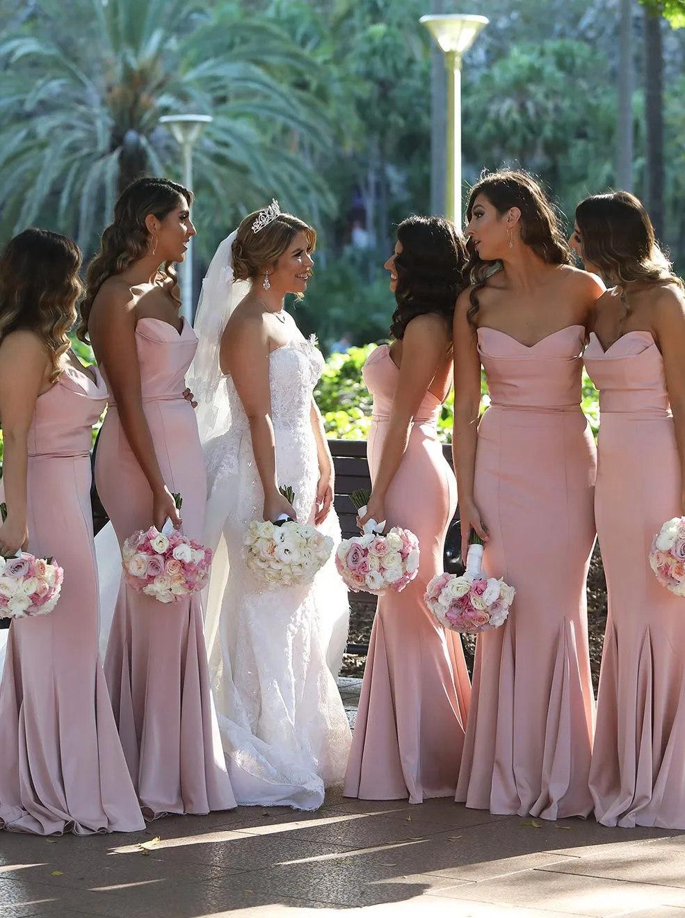 Blush Pink Long Bridesmaid Dresses Sweetheart Mermaid With Sweep Train PB153