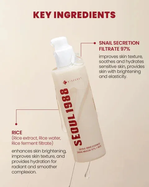 KSecret - Seoul1988 Essence : Snail Mucin 97%   Rice  - 100ml