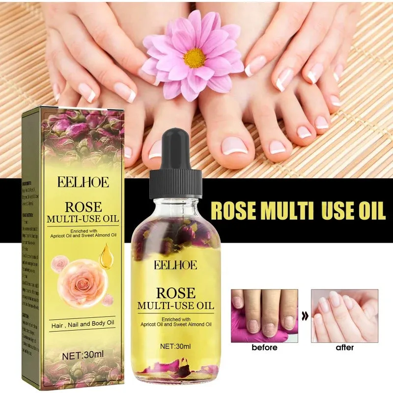 "Rose Petal Essential Oil Moisturizing Serum for Body, Skin, Hair, and Nails - Foot Care for Repairing Dry, Cracked, and Chapped Skin"