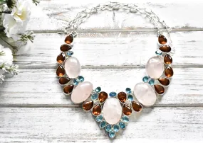 Rose Quartz Blue Topaz necklace